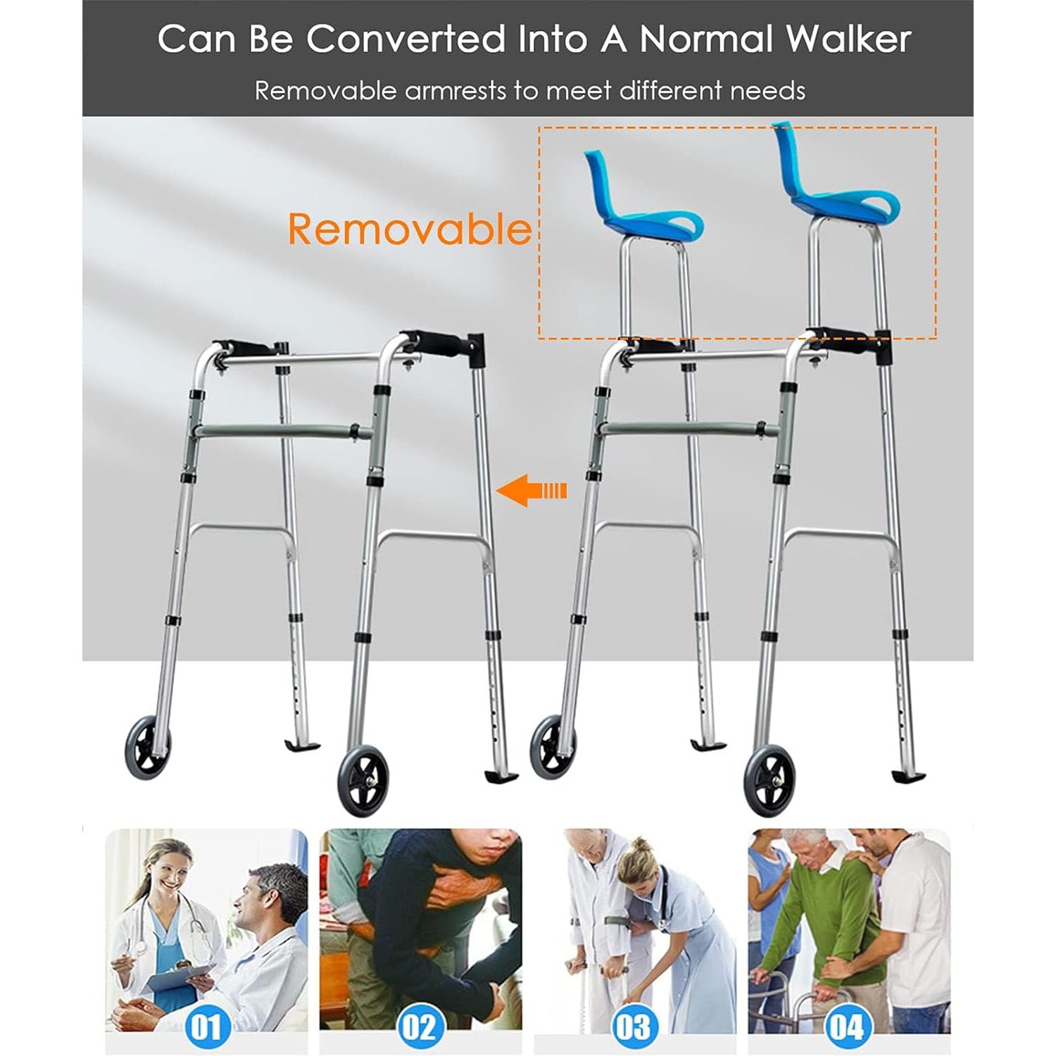 Andador Vertical Ligero, Andador Plegable para Personas Mayores, Andador con Ruedas para Ponerse de pie con apoyabrazos, para Adultos Mayores discapacitados, B