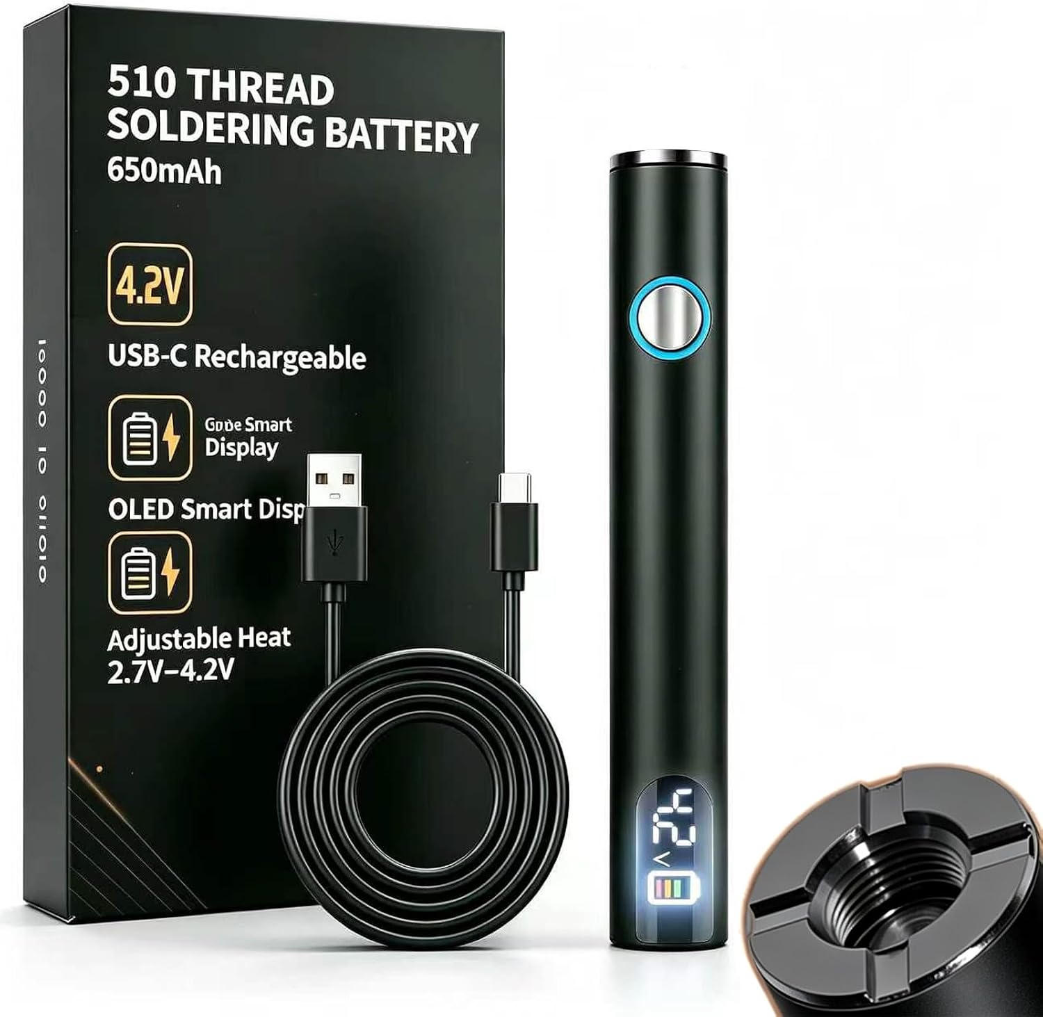510 Wireless Soldering Iron, Portable and Rechargeable (Smart Digital Temperature Display – 3 Settings: 2.7V/3.7V/4.2V) Suitable for Solder Paste and Solder Wire Soldering (Black)