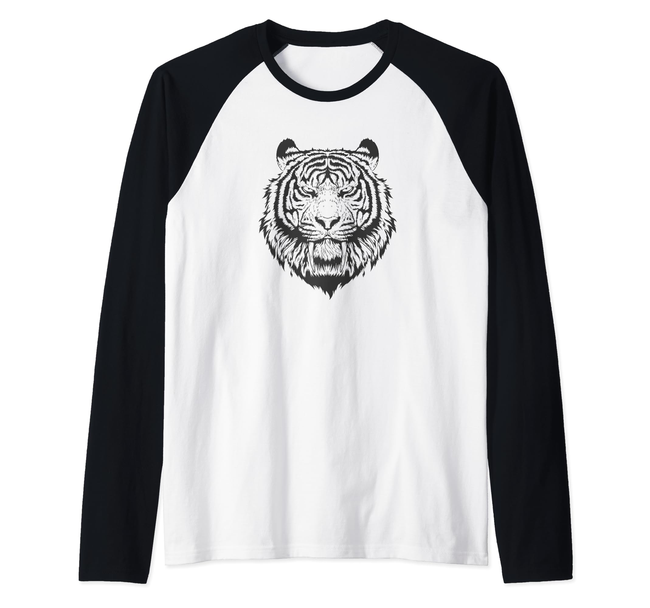 Saber-Toothed Tiger with sharp Teeth wild Cat Raglan Baseball Tee