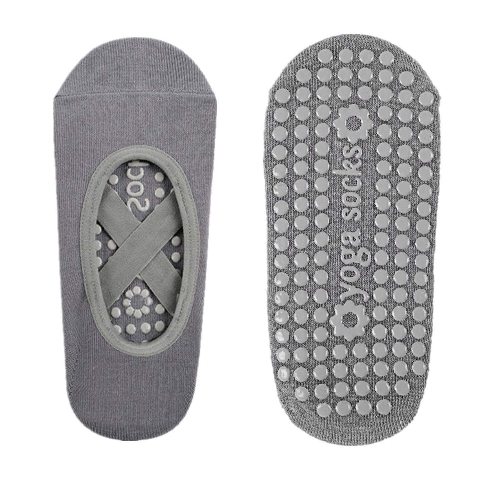 Jamron Yoga Socks for Women Cotton Non-Slip Full Toe Grips&Straps Pilates Barre Socks SN070364 Grey 1 Pair