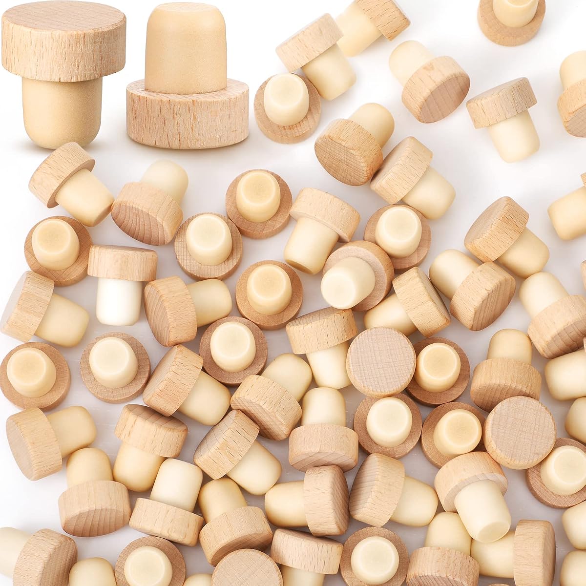 Yalikop 96 Pcs T Shaped Cork Plugs Reusable Wooden & Rubber Wine & Beer | Reusable Stopper for Wine Beer, Wood Top Rubber Seal Base, Fits Standard Bottles, Easy T Handle Grip, Airtight Freshness