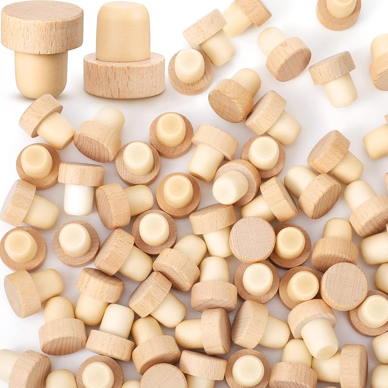 Yalikop 96 Pcs T Shaped Cork Plugs Reusable Wooden & Rubber Wine & Beer | Reusable Stopper for Wine Beer, Wood Top Rubber Seal Base, Fits Standard Bottles, Easy T Handle Grip, Airtight Freshness