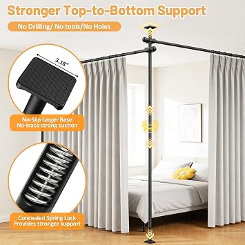 Room Divider Curtain Rod - 10-11ft(H) 58-116inch(W) Heavy Duty Adjustable Curtain Rod for Room Separation, Privacy Room Divider for Bedroom,Easy Install Wall Divider Curtain Rod,Black