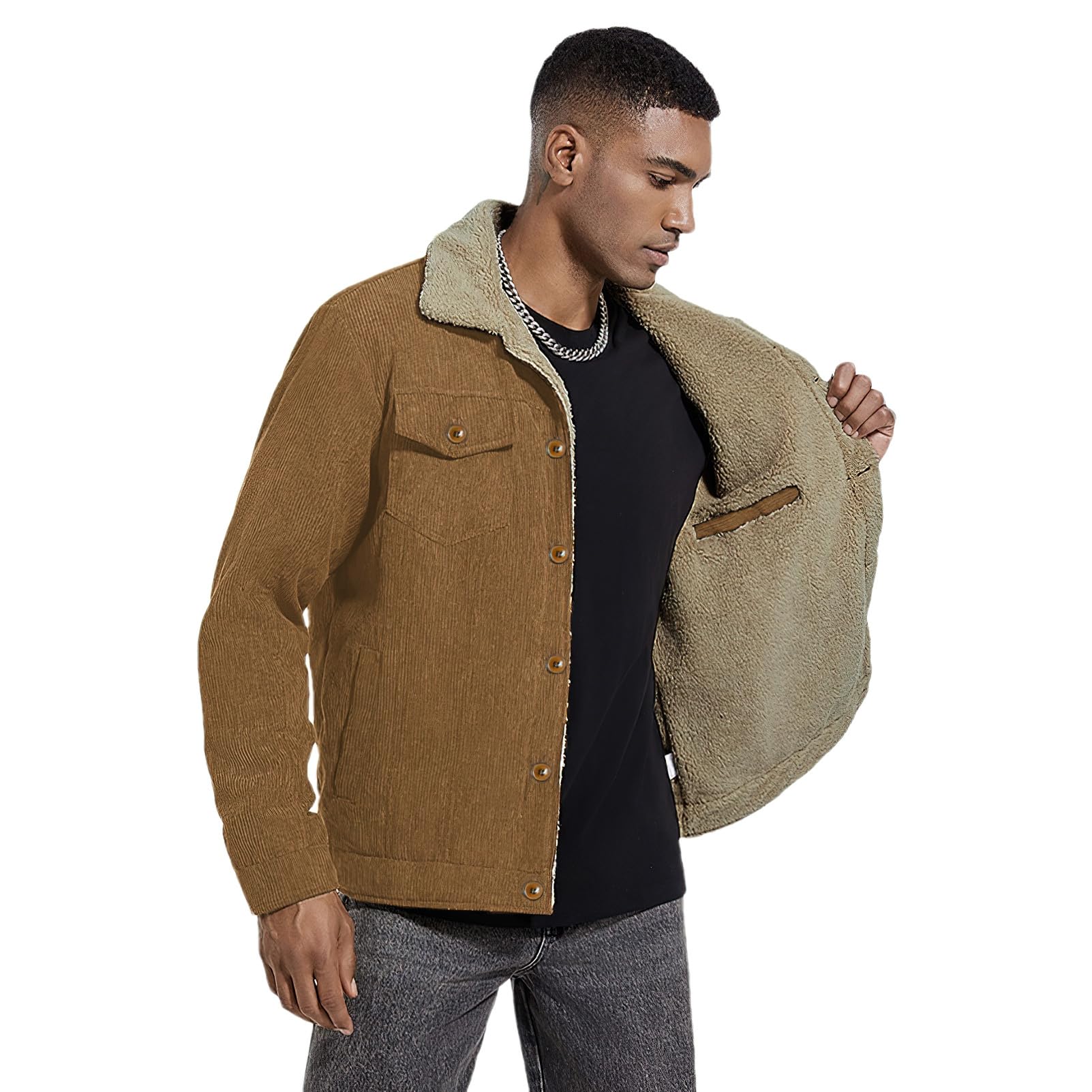 ANUFER Hombre Invierno Pana Chaqueta Forrado de Sherpa Termal Abrigo de Camionero