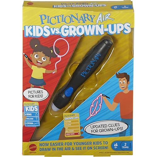 Mattel Games Pictionary Air Kids vs Grown-Ups Family Drawing Game, Links to Smart Devices, Gift for Kid, Family & Adult Game Night, Ages 6 Years & Older