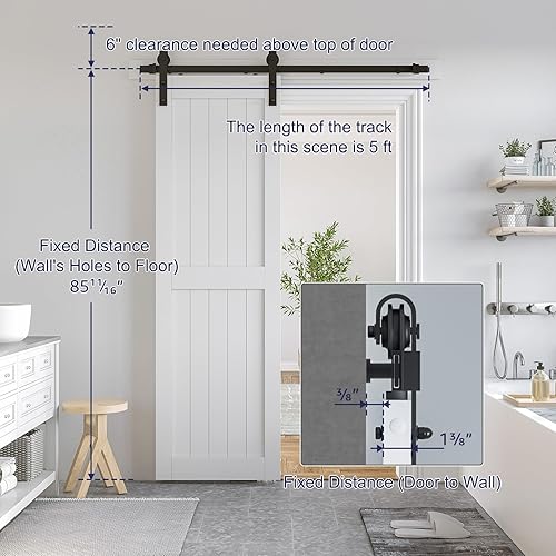 Miniatura 4 de SmartStandard Puerta corrediza de MDF de 26 x 84 pulgadas, revestimiento de PVC impermeable, solo puerta interior, marco en H