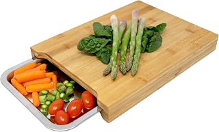 JS Gourmet Bamboo Chopping Board with Non Stick Pullout Stainless Steel Tray, Elevate you Kitchen Experience with Versatile Cutting Board for Cutting, Chopping and Carving