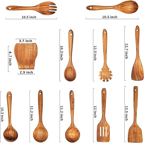 Miniatura 2 de Cucharas de madera para cocinar, utensilios de madera para cocinar, juego de 11 utensilios de cocina de madera, espátulas de madera para cocinar