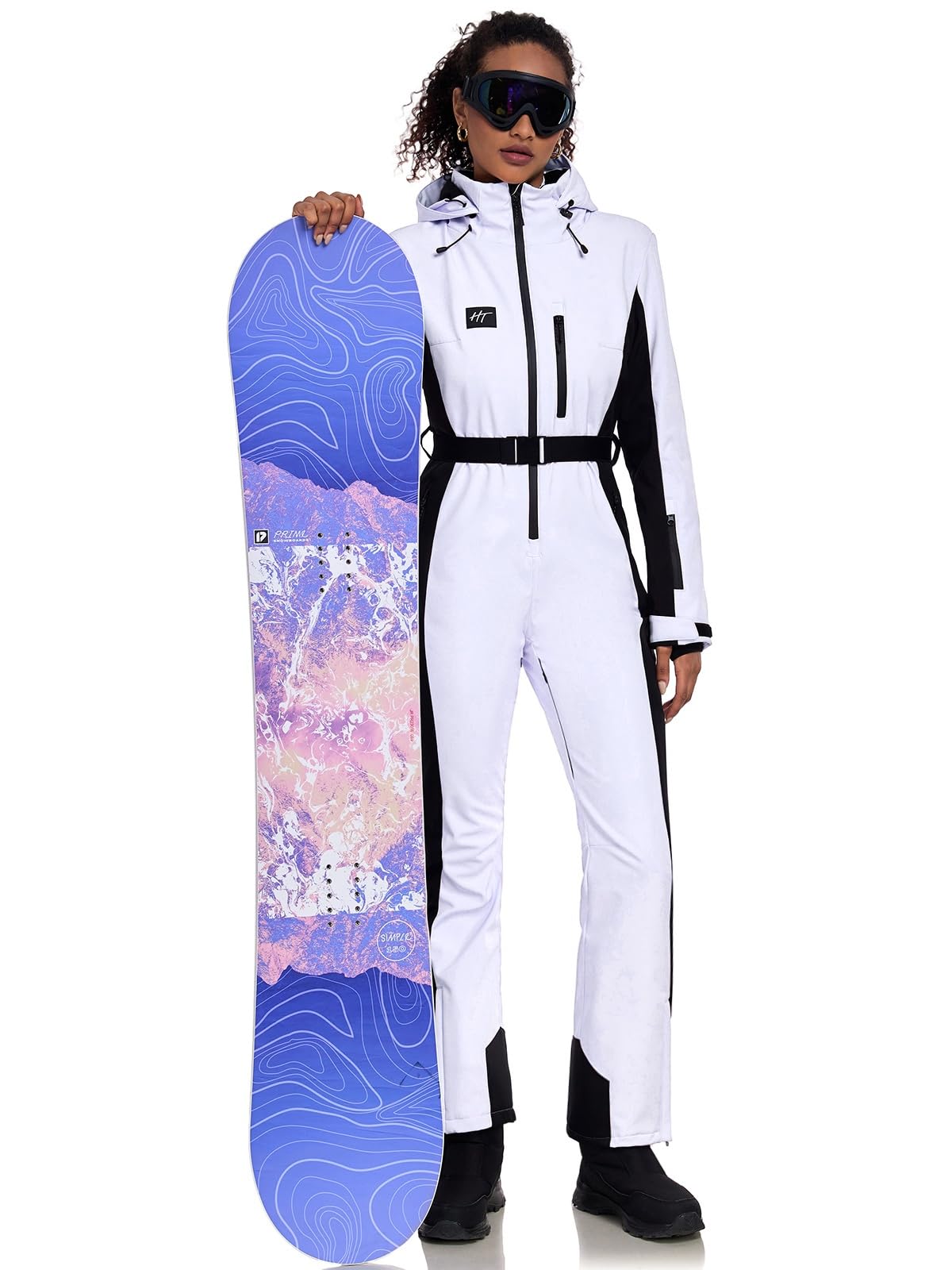 HOTIAN Traje de Esquí para Mujer de Una Sola Pieza, Mono de Invierno Cálido, Resistente al Viento, Impermeable, para Nieve y Exteriores, Con Capucha