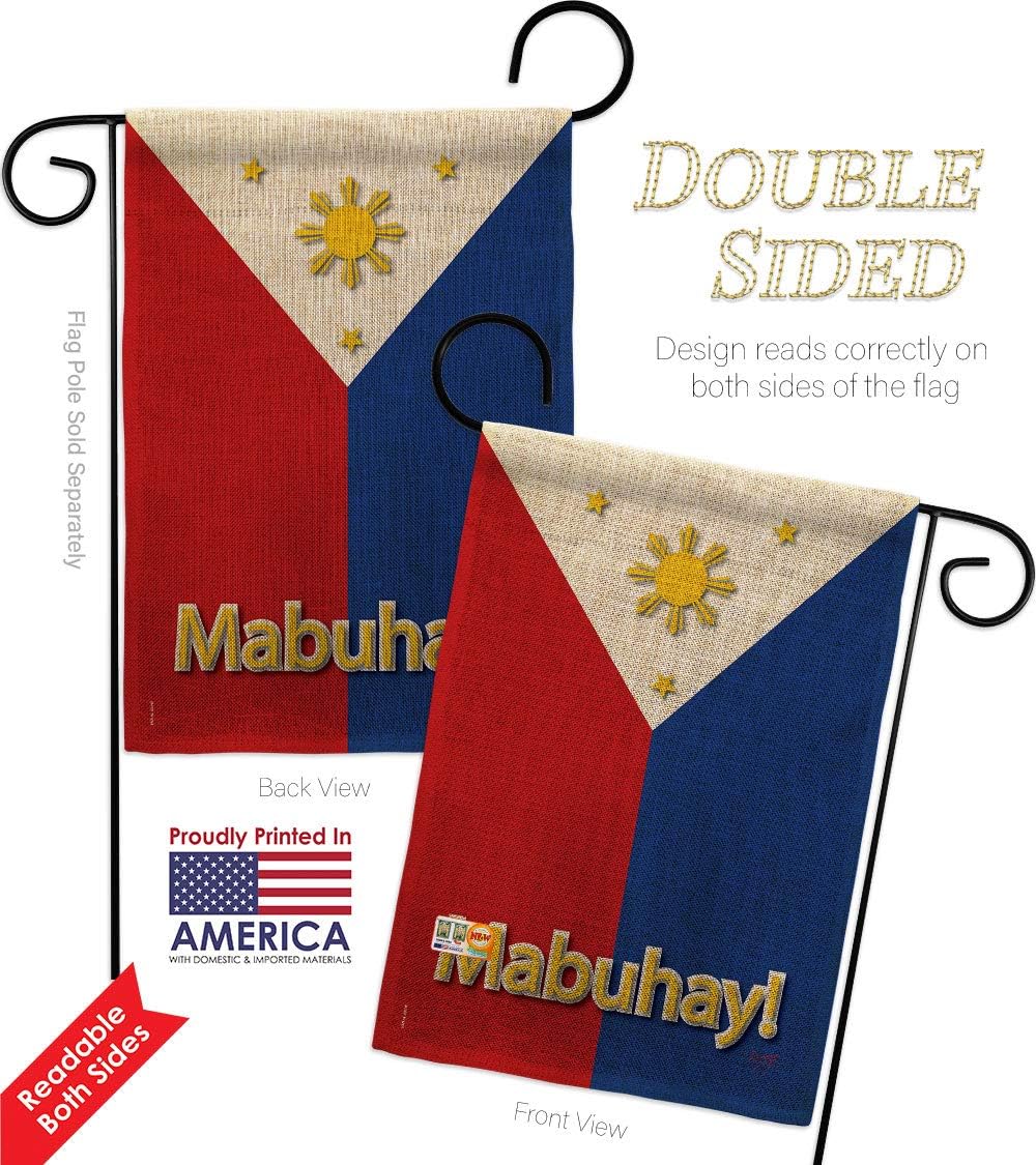 Philippines Burlap Garden Flag Set Wood Dowel Regional Nationality Nation International World Country Particular Area Small Decorative Gift Yard House Banner Double-Sided Made In USA 13 X 18.5