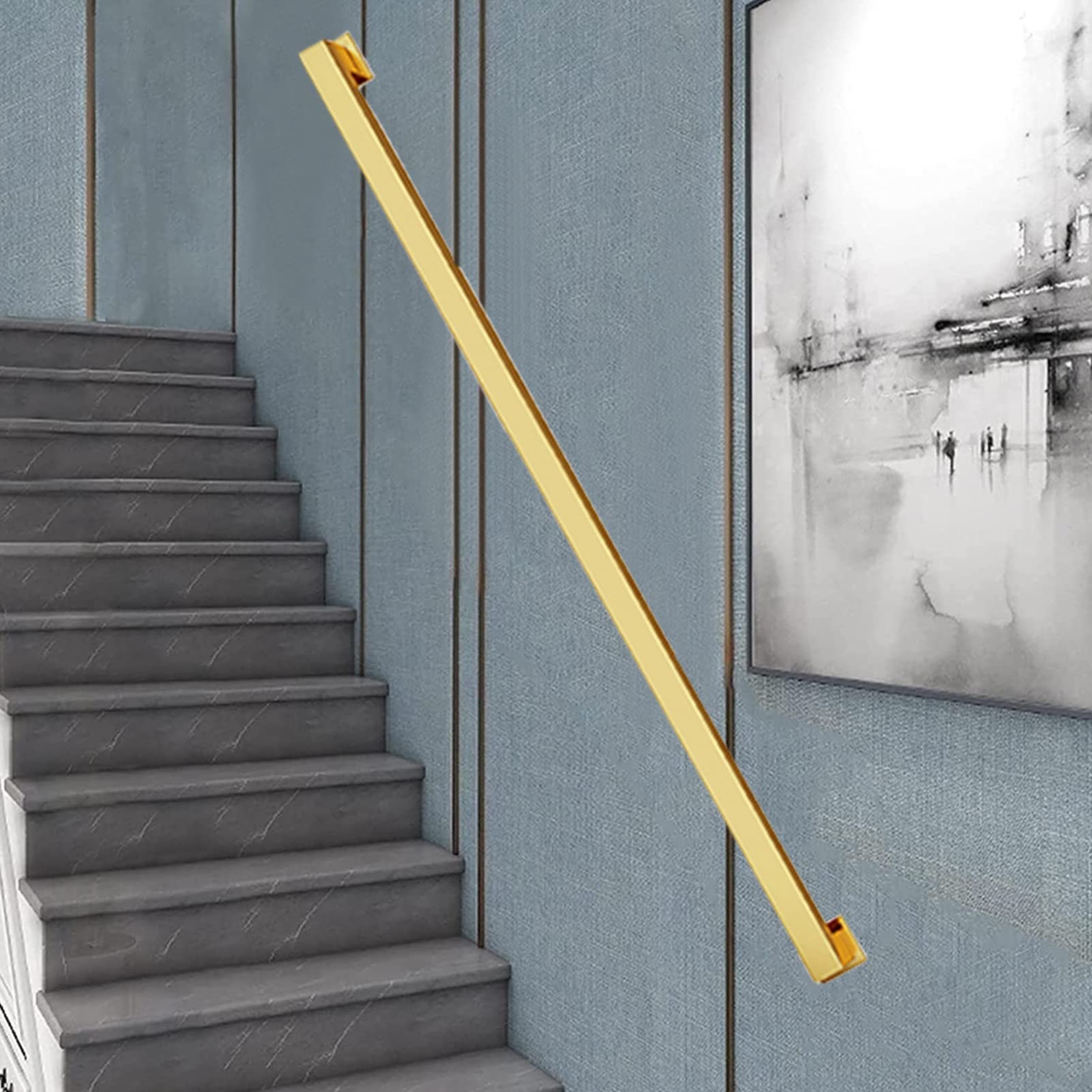 Attrex One Color Stairs Banister Handrail, Hand Rails For Indoor Outdoor Gold Metal Wrought Iron Wall Support Home Decoration Staircase Railing(15Ft/450Cm)