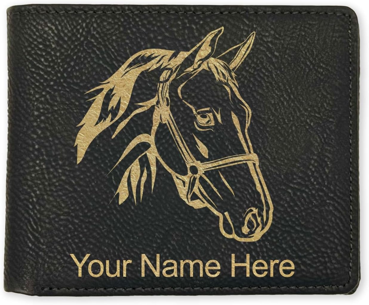 LaserGram Faux Leather Bi-Fold Wallet, Horse Head 2, Personalized Engraving Included (Carbon Fiber Bronze)