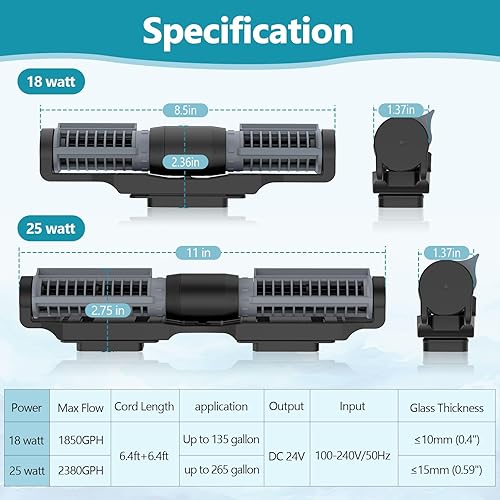 Miniatura 6 de hygger Acuario Gyre Wave Maker Fish Tank Bomba de flujo cruzado ajustable de circulación de agua para acuario con controlador base magnética (2380