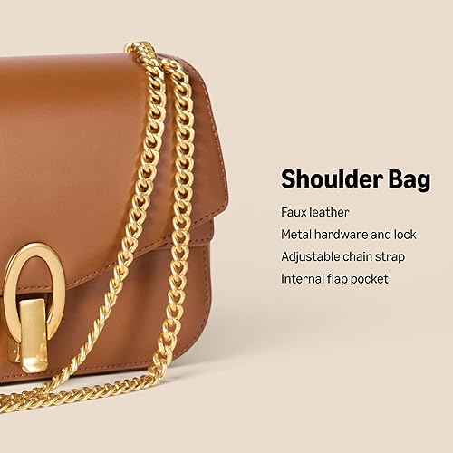 Miniatura 5 de Amazon Essentials Bolso de hombro con cadena para mujer Cocodrilo falso dorado,Cocodrilo sintético marrón,Piel sintética de color negro.,Piel