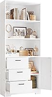 IRONCK 71" White Bookshelf with Door, 3 Drawers & 3-Tier Shelves - Sturdy MDF Bookcase for Bedroom, Living Room, Office