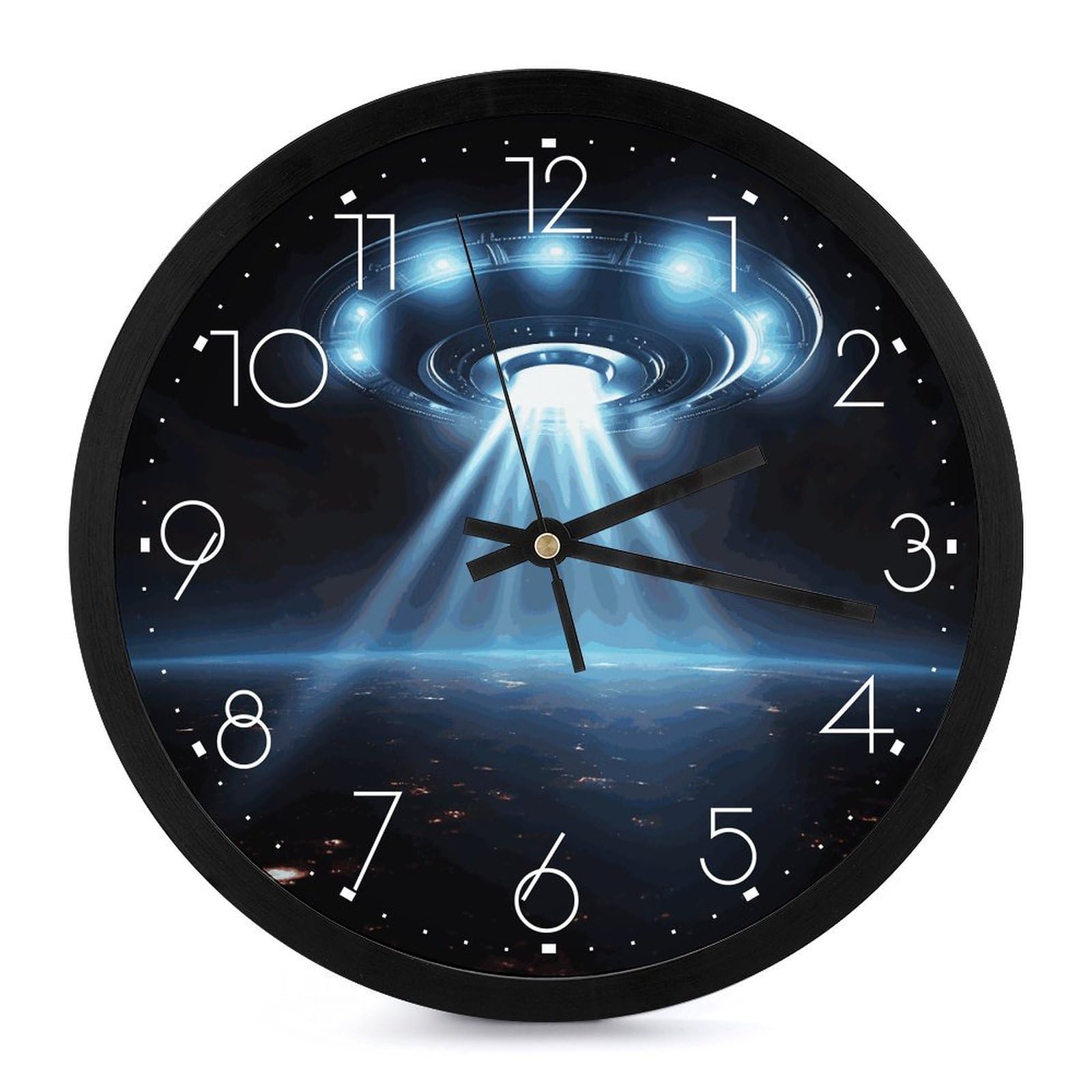 Grande horloge murale motif OVNI et vaisseau spatial silencieuse pour salon
