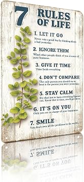 7 Rules of Life Metal Vintage Aluminum Sign Wall Decor for Living Room, Bedroom, Office, Cafe - 8x12 Inches Retro Inspirational Life Guide Wall Art 25234
