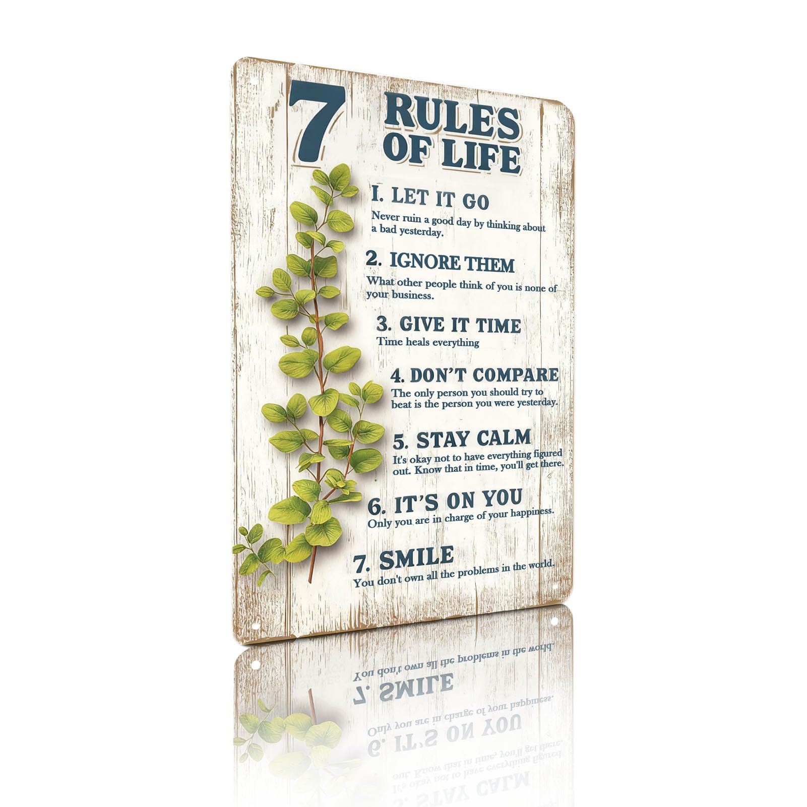 7 Rules of Life Metal Vintage Aluminum Sign Wall Decor for Living Room, Bedroom, Office, Cafe - 8x12 Inches Retro Inspirational Life Guide Wall Art (25234)