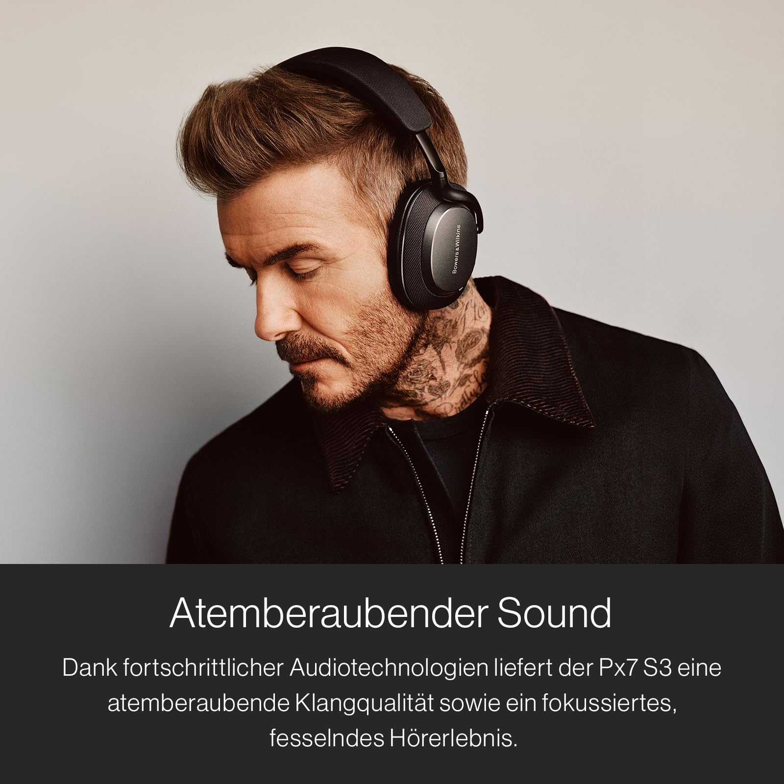 Bowers & Wilkins Px7 S3 Over-Ear-Kopfhörer mit Geräuschunterdrückung, kabellos, aptX™ Lossless, Schnellladung, 30 Stunden Wiedergabe, 8 integrierte Mikrofone - Anthrazitschwarz