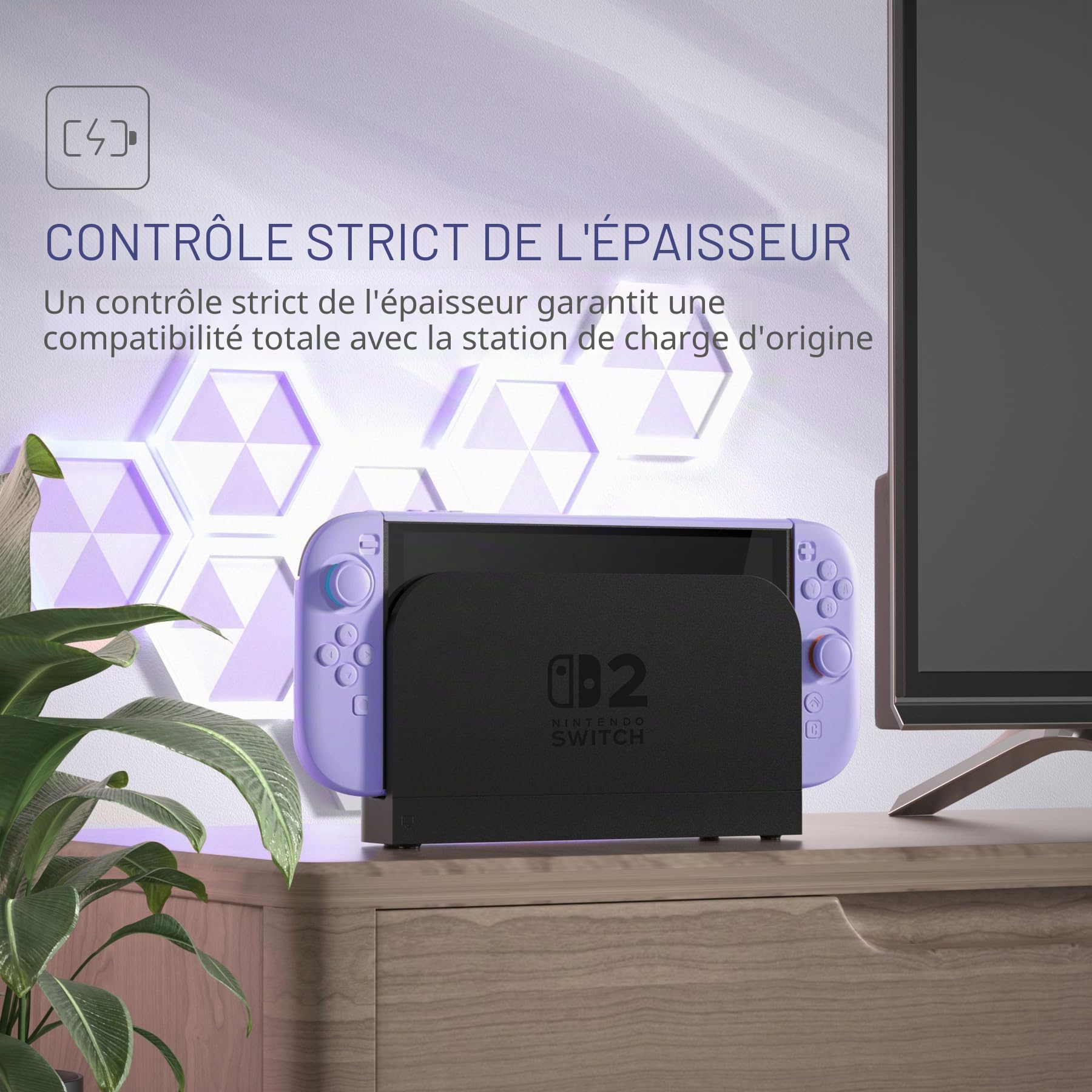 playvital Coque pour Switch 2 Accessoire Protection pour Nintendo Switch 2 Housse Grip pour Joycon avec Capuchon Joystick/Autocollant/Couvre-Boutons,Coque Rigide Dockable-Violet Clair