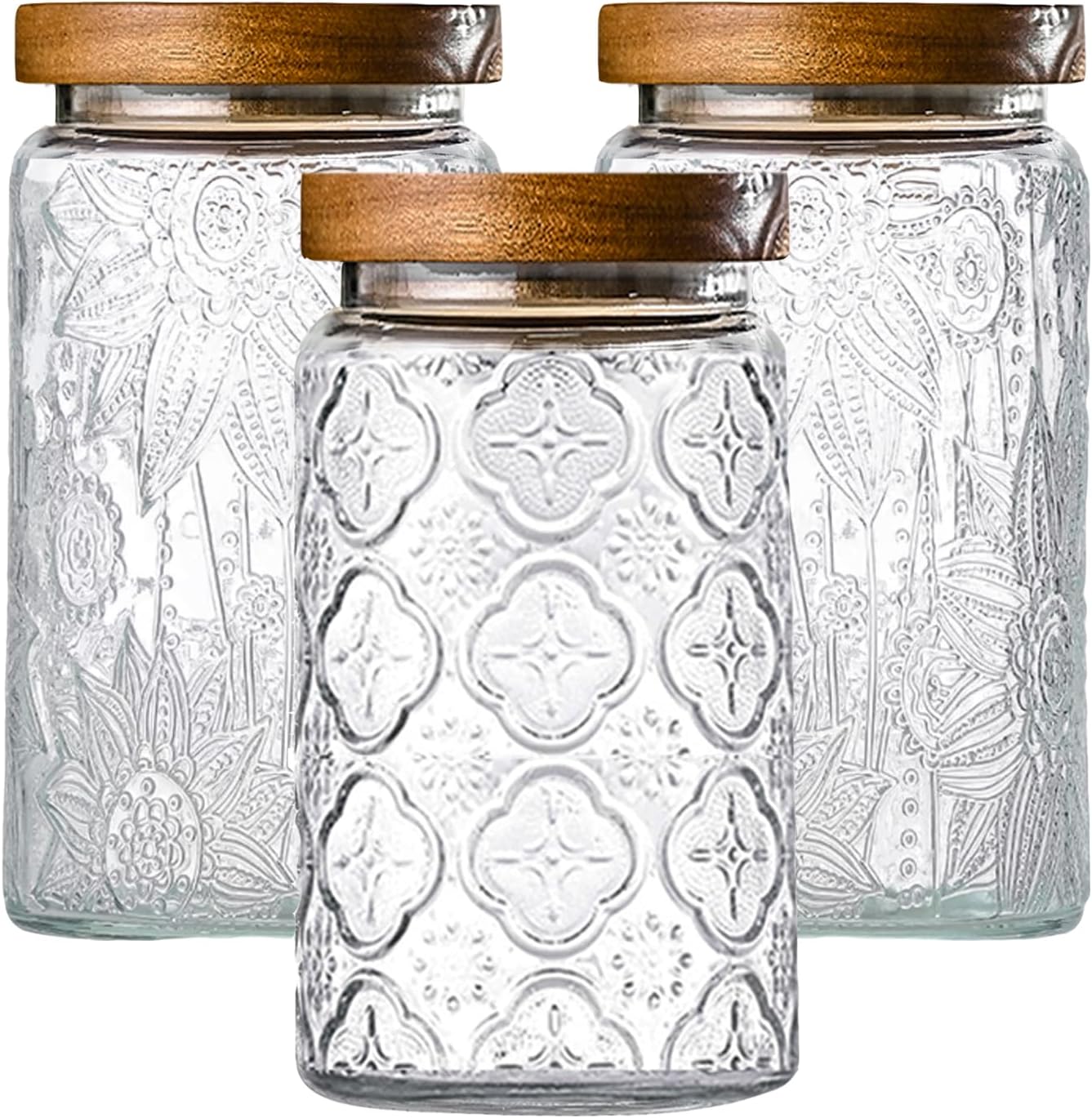 Adodeen 3-Pack 32oz Glass Jar With Airtight Lid,Kitchen Canisters For Countertop,Coffee Sugar Container Set,Pantry Glass Storage Containers For Flour,Candy,Loose Tea,Snack jar