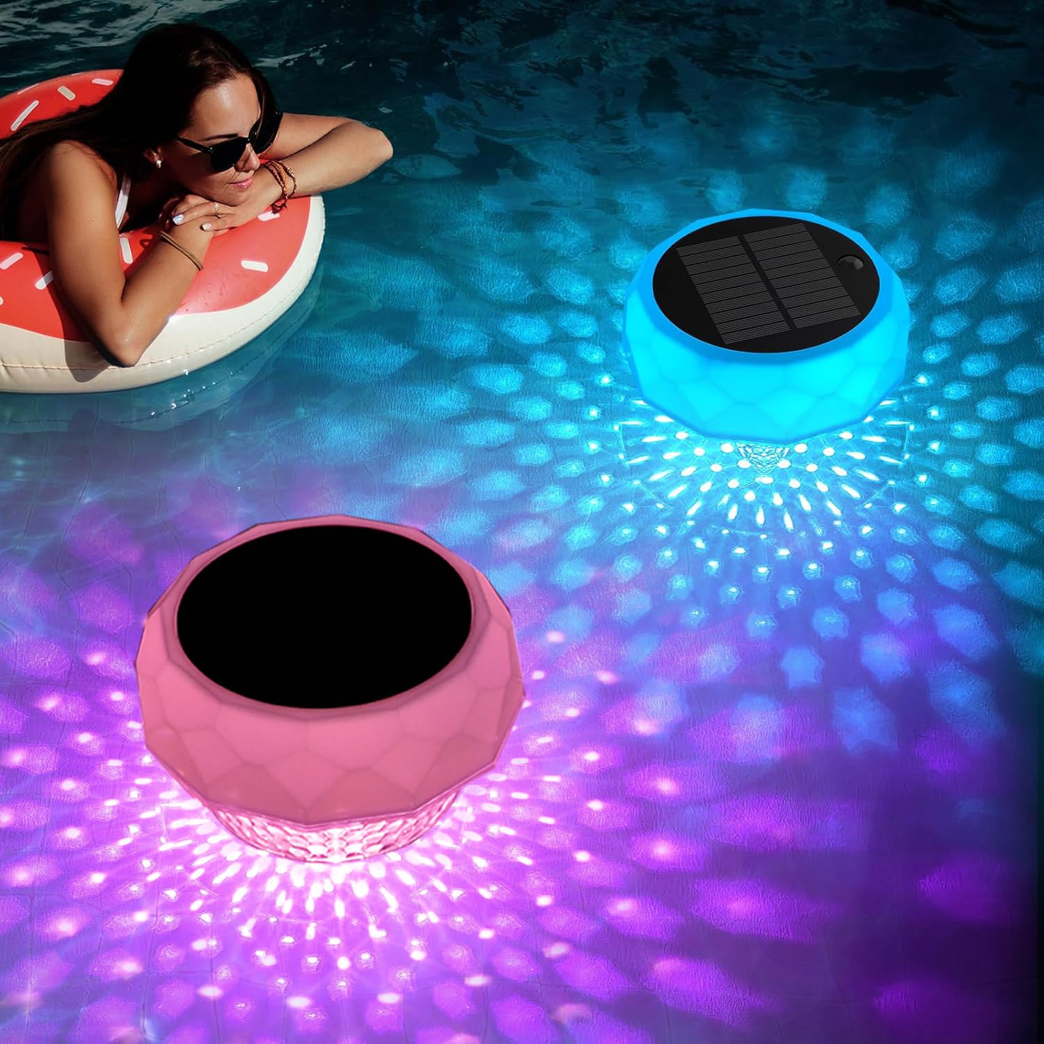 Poolbeleuchtung Solar, RGB+Kaltweiß Led Pool Licht Schwimmende Teichbeleuchtung, RGBW Dimmbar, IP68 Wasserdichte, Led Pool beleuchtung Pool Solar Licht für Pool, Whirlpool, Teich Deko(1pcs)