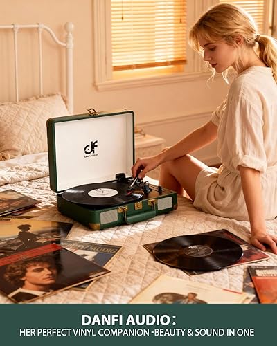 Miniatura 14 de Tocadiscos portátil Bluetooth de 3 velocidades con altavoces mejorados integrados, grabación USB de vinilo a MP3, RCA, AUX y salida de auriculares,