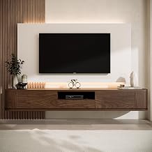 IKIFLY Modern Floating TV Cabinet Wall Mounted Entertainment Furniture with Drawers and Two Cabinets Walnut 180 cm