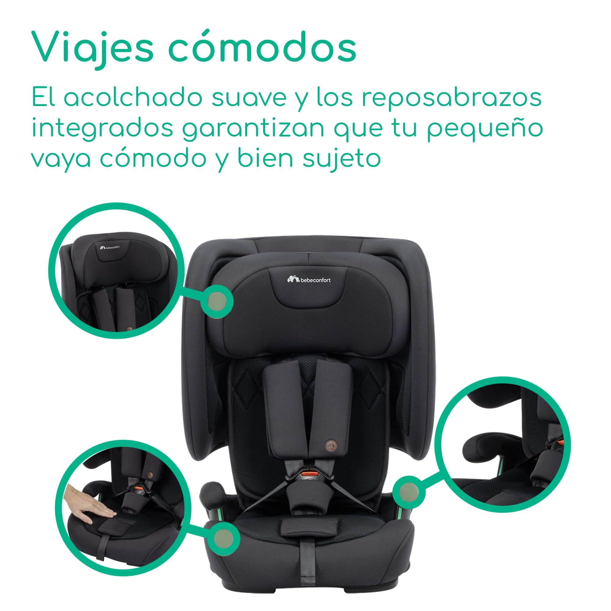 Bebeconfort Ever & Go i-Size, Silla Coche Evolutiva, 15 meses-12 años, 76-150 cm, Silla Coche Plegable de Viaje ISOFIX, Compacta y Ligera (5kg), 15 Posiciones Reposacabezas, Full Black