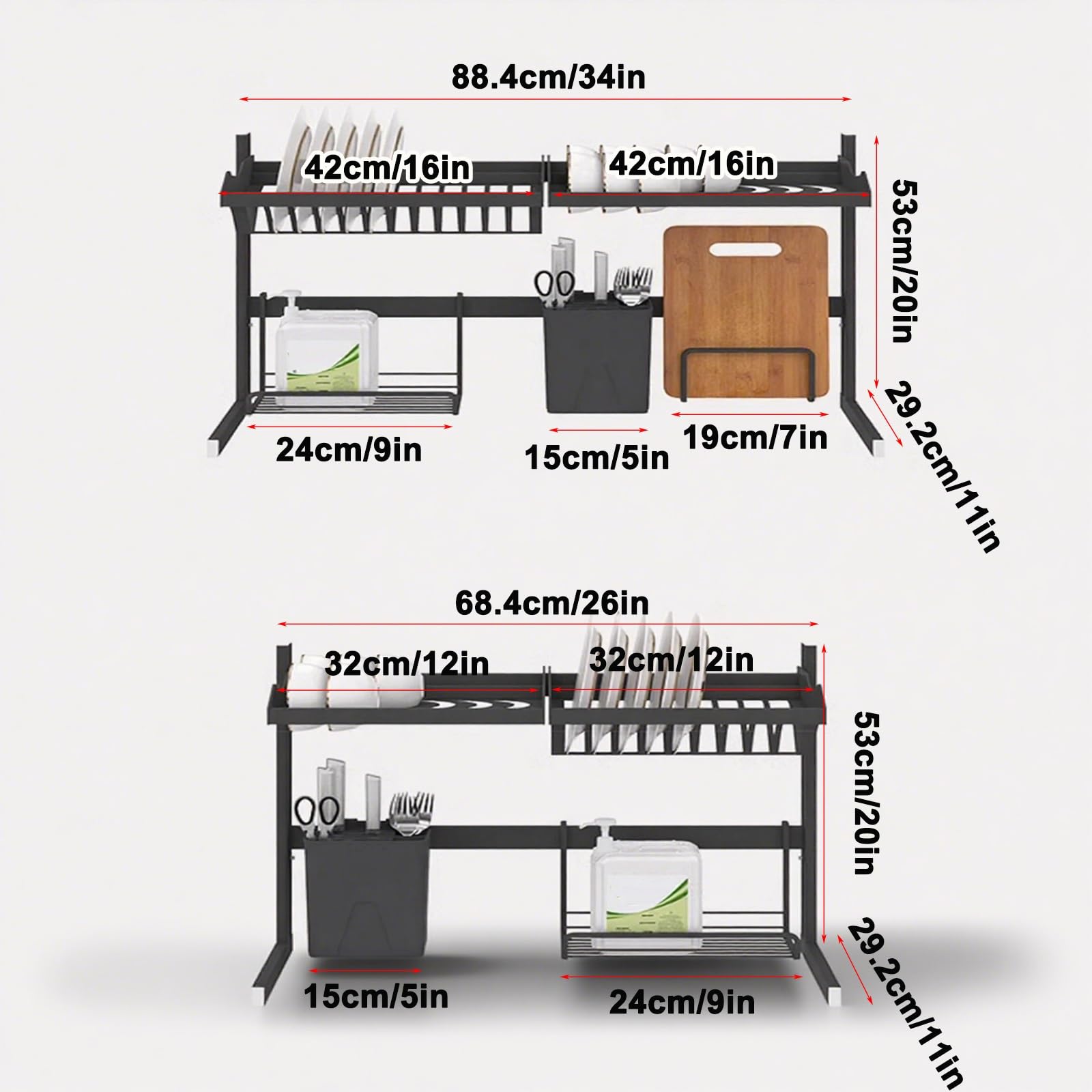 Genérico Escurreplatos Grande de Aluminio para Fregadero de Cocina, Modelo A2, 88,4 cm (34 Pulgadas). Organizador Compacto para un Secado eficiente de Platos y un Almacenamiento ordenado.