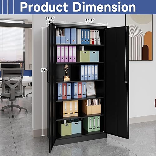 Miniatura 73 de Armario de almacenamiento de metal con ruedas, armario de almacenamiento con cerradura de 73 pulgadas con 2 estantes ajustables y 1 cajón para Negro