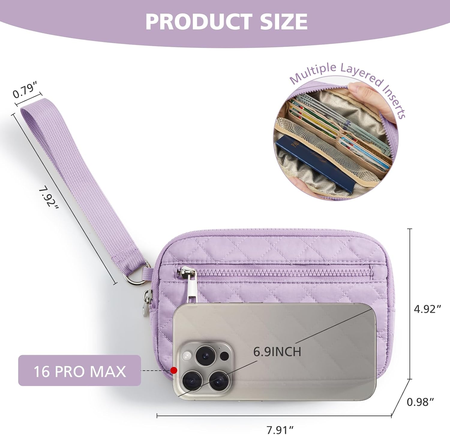 Small Wristlet Wallets for Women Quilted Nylon Wallet Purse RFID 3 Zipper Clutch for Travel Card Phone Organizer - Image 5