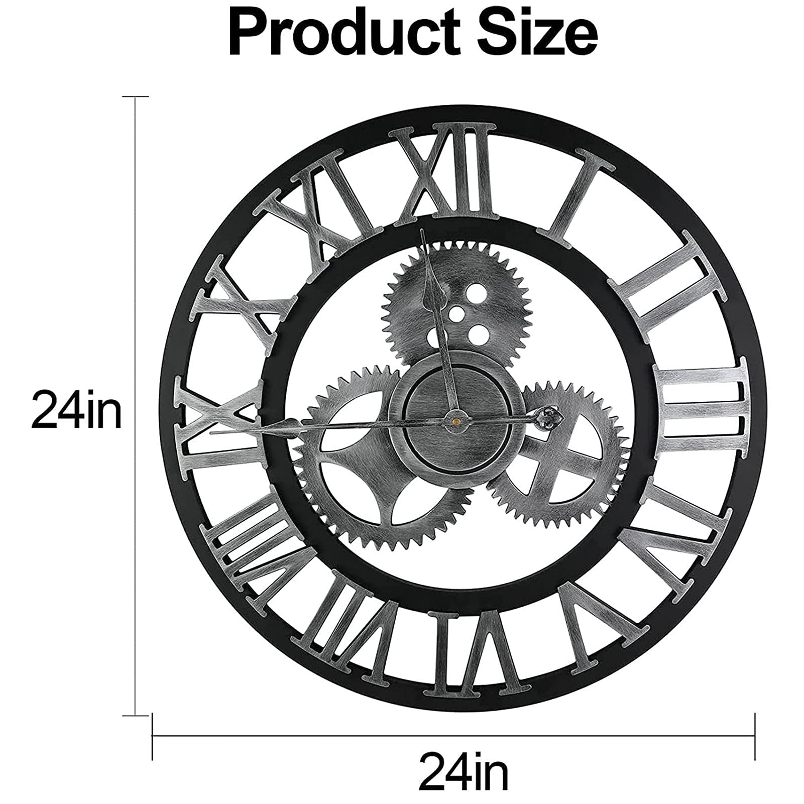 XJBTBA Orologio da Parete Orologio da Parete, Orologio da Esterno, Orologio da Giardino, Grande Scheletro Industriale in Ferro a Forma Rotonda Numeri Romani Orologio da Parete Silenzioso Senza