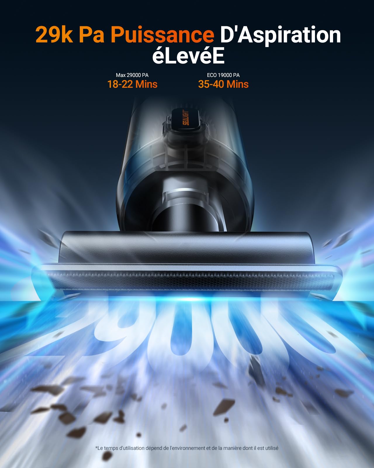 SEALIGHT Aspirateur à Main 6 en 1, 29000Pa Aspirateur Voiture sans Fil, 40 Minutes Autonomie, Moteur sans Balai, Vidage Automatique 1 Touche, Mini Aspirateur de Voiture pour Voiture Cuisine Maison