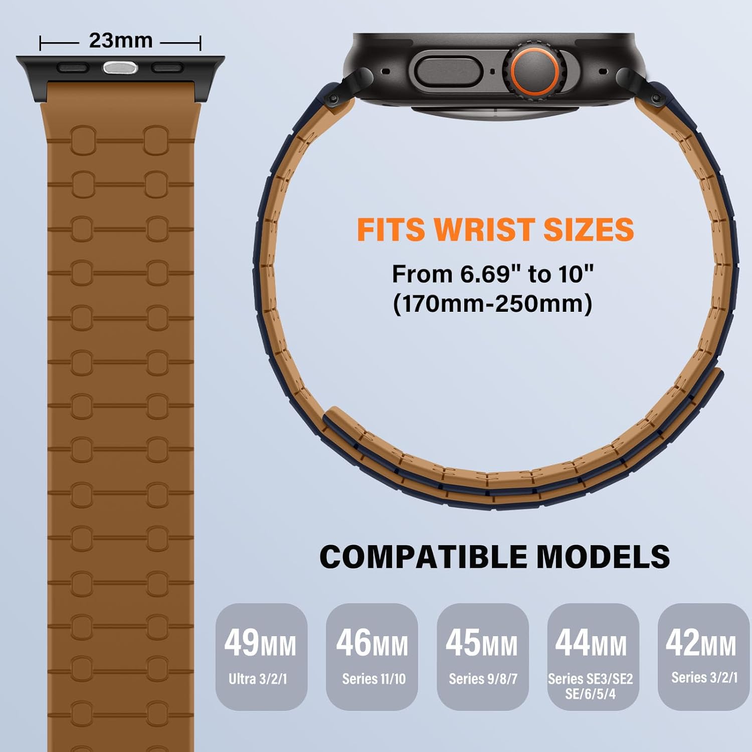 Double Sided Wearable Magnetic Band Compatible with Apple Watch Band 49mm 46mm 45mm 44mm 42mm for Men Women, Soft Silicone Strap for iWatch Ultra SE Series 11 10 9 8 7 6 5 4 3, Brown-Indigo - Image 3
