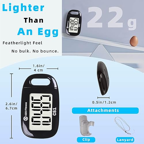 Miniatura 3 de OZO Fitness Clip-on 3D Pedometer for Walking Steps Counter with Lanyard, Simple Exercise Tracker for Women and Seniors with Large Accurate Digital