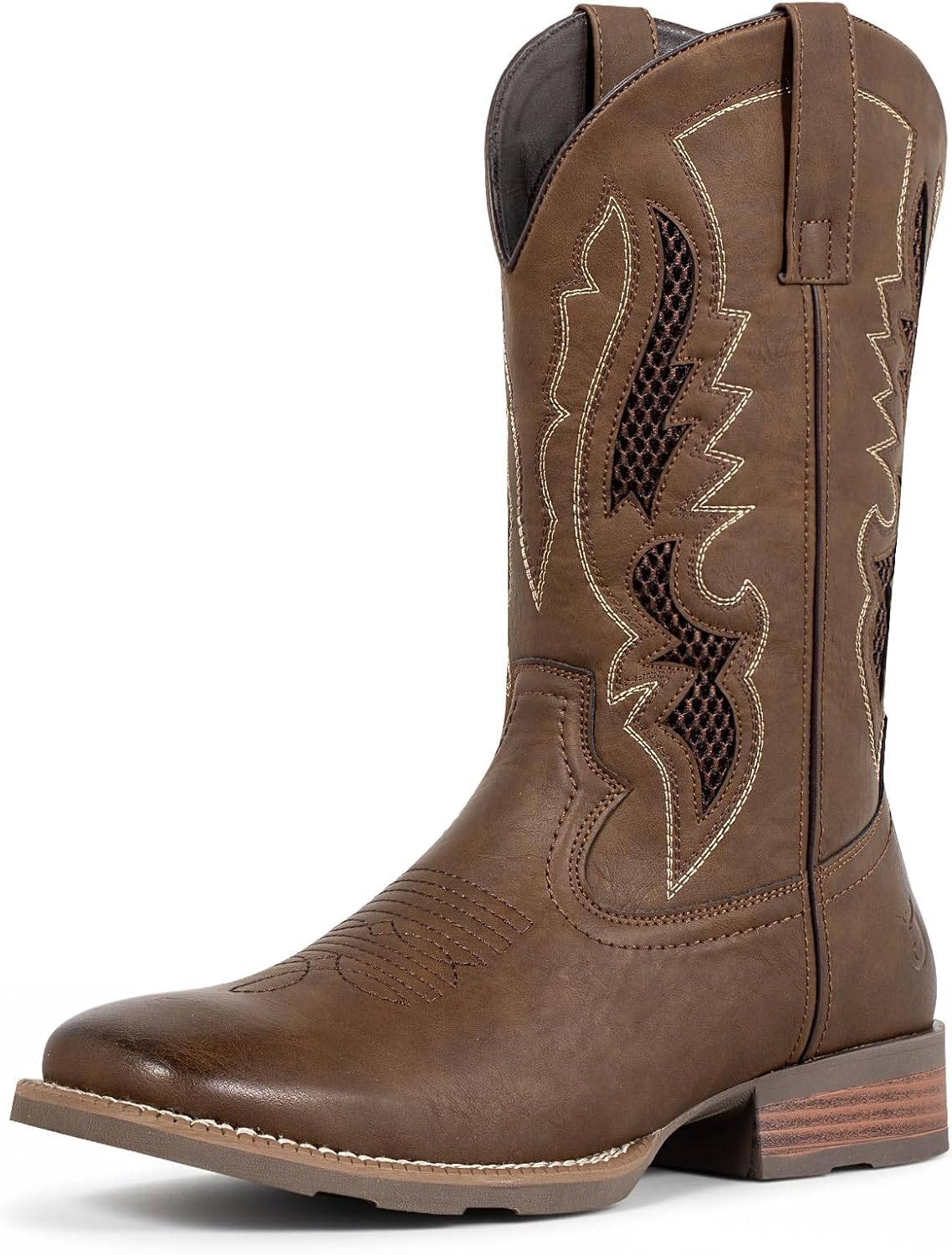 J's.o.l.e Cowboy Boots for Men Square Toe - Men's Western Work Boots, Slip Resistant Wide Calf Pull On - Ventilated or Embroidery Options for Casual Everyday Wear
