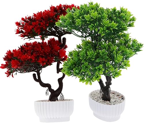 Miniatura 6 de Vaguelly Árbol de pino artificial, 2 unidades, simulación de 12 pulgadas, planta en maceta de escritorio, árbol falso, adornos de bonsái falsos,