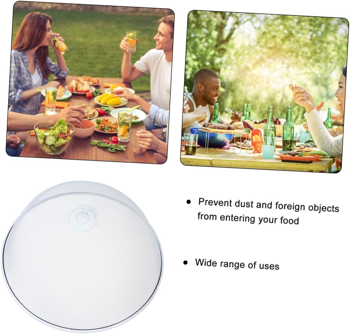 2pcs White 35cm Diameter Wrought Iron Food Cover Dome, Dustproof Mesh Food Protecting Tent for Kitchen and Outdoor Use