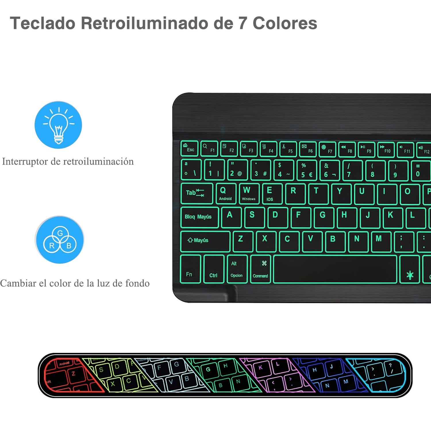Retroiluminado Teclado y Ratón Inalámbrico Bluetooth, Teclado y Ratón Recargables Silenciosos y Portátiles para iPad Tablet/PC/iOS/Android/Windows, QWERTY Español Ñ, Retroiluminado