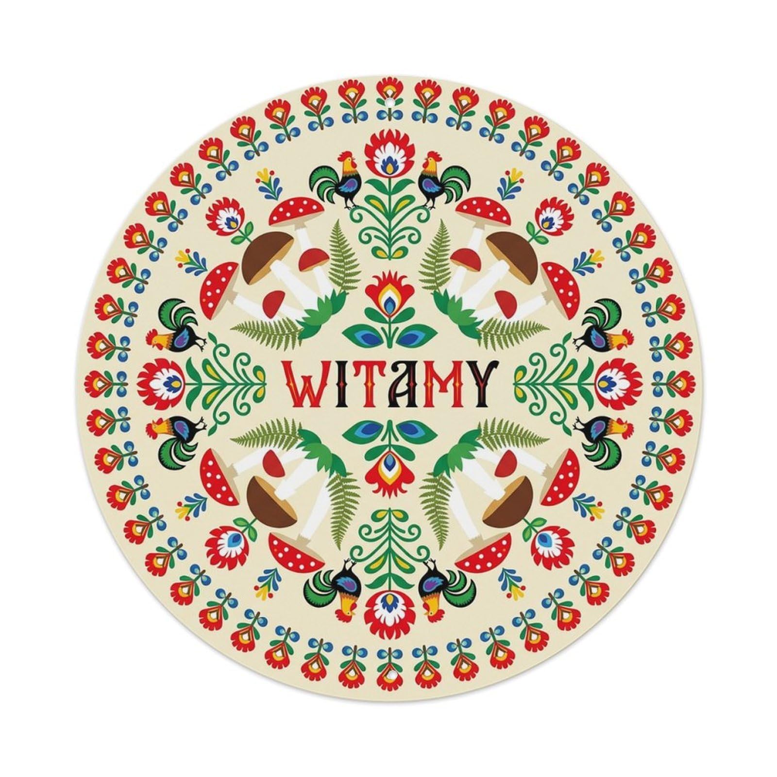 Vintage Polish Folk Art Witamy Welcome Mushroom Forest Metal Tin Sign