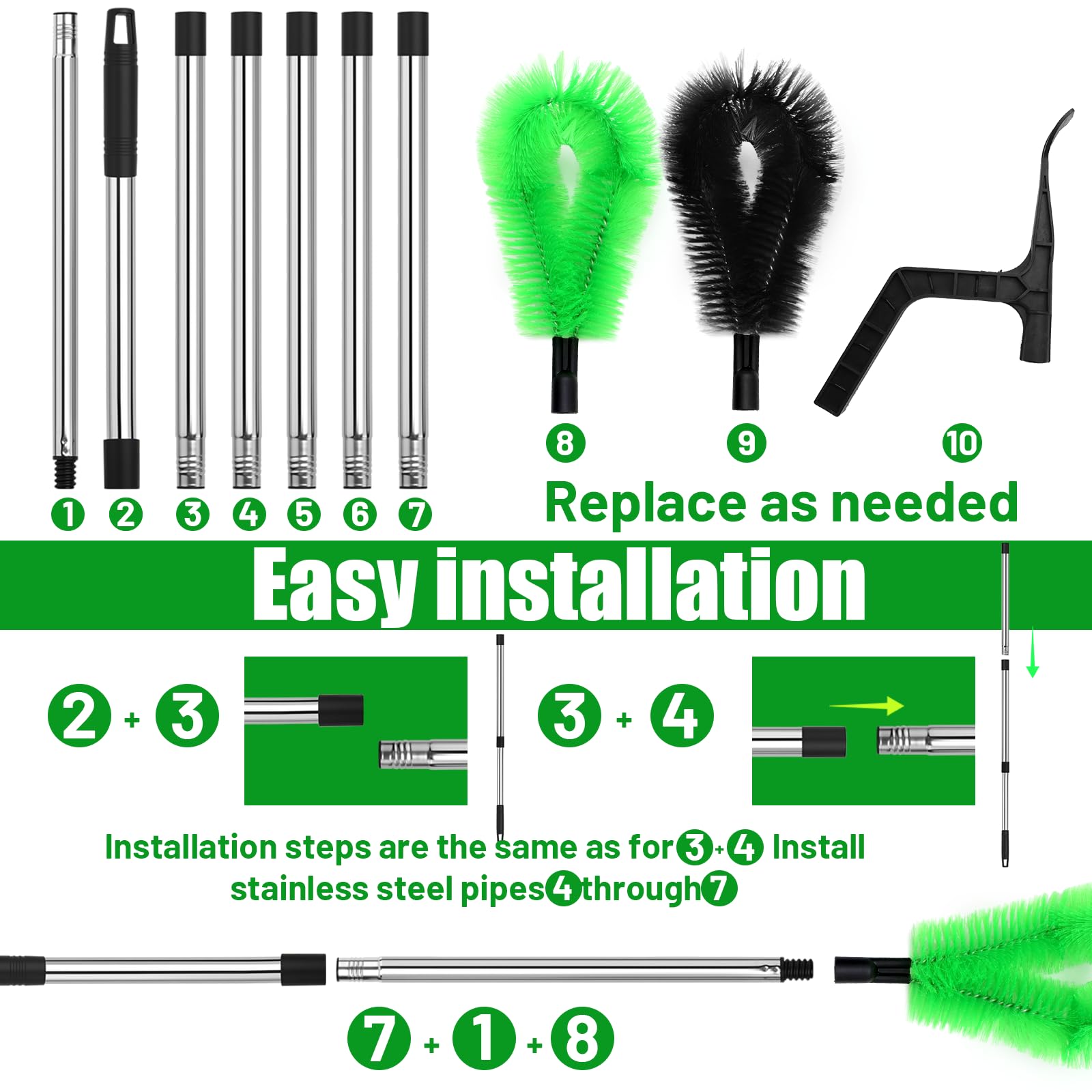 Outils de Nettoyage Télescopiques de Gouttière, 390cm Brosse de Nettoyage de Gouttière, Nettoyage Gouttiere Toit
