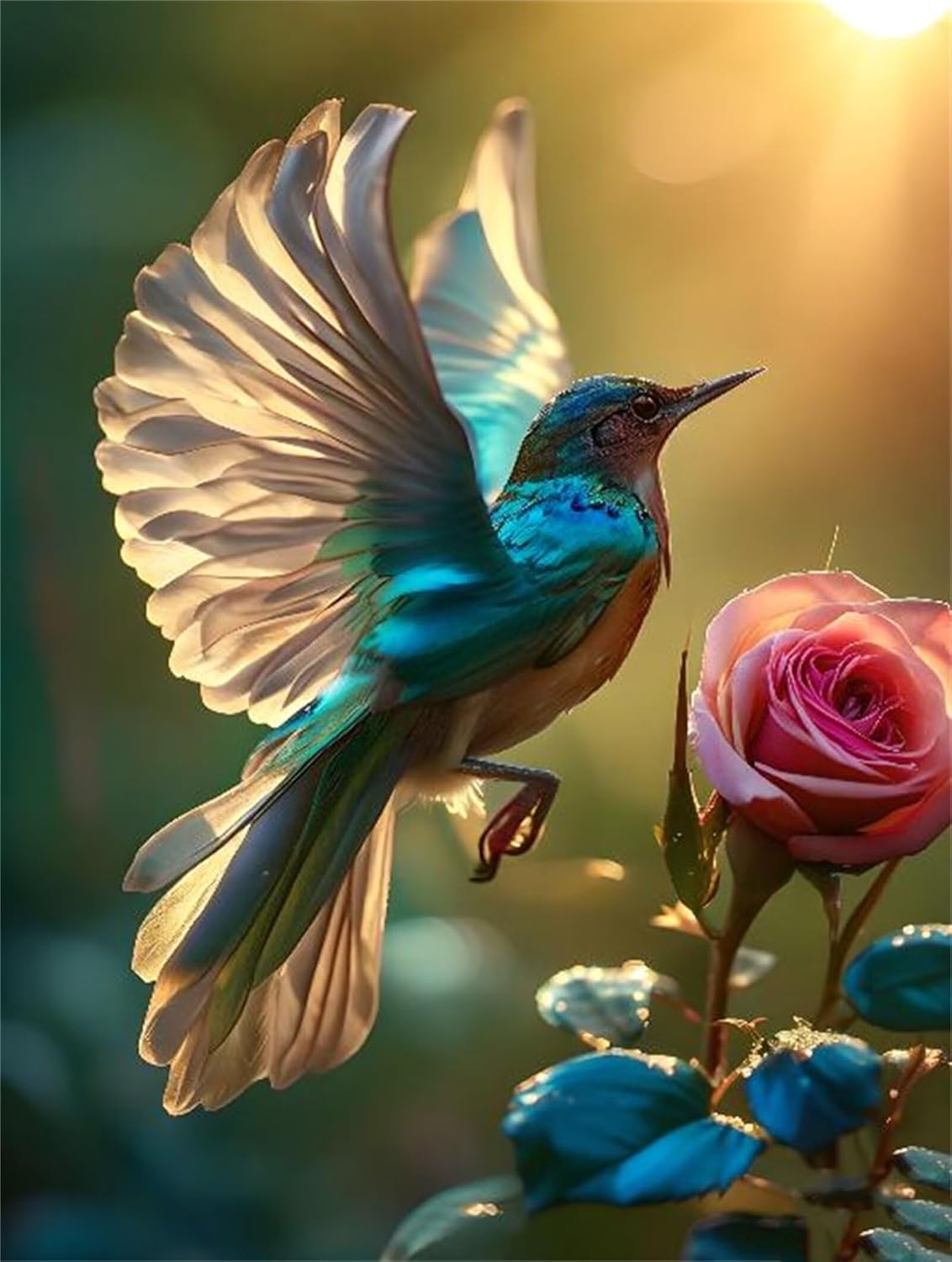 5D Diamond Painting Flower Hummingbird Diamond Art Kits, DIY Round Full Drill Crystal Rhinestone Paint by Numbers Kit for Adults, Diamond Arts and Crafts, Home Wall Decor 70x100cm/28x40inch P-512