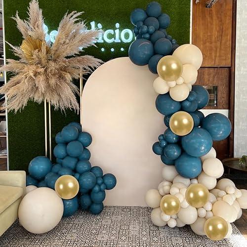 Miniatura 6 de RUBFAC Kit de arco de guirnalda de globos azul polvoriento, 1812105 pulgadas, globos blancos arena y azul macarrón para baby shower, fiesta de