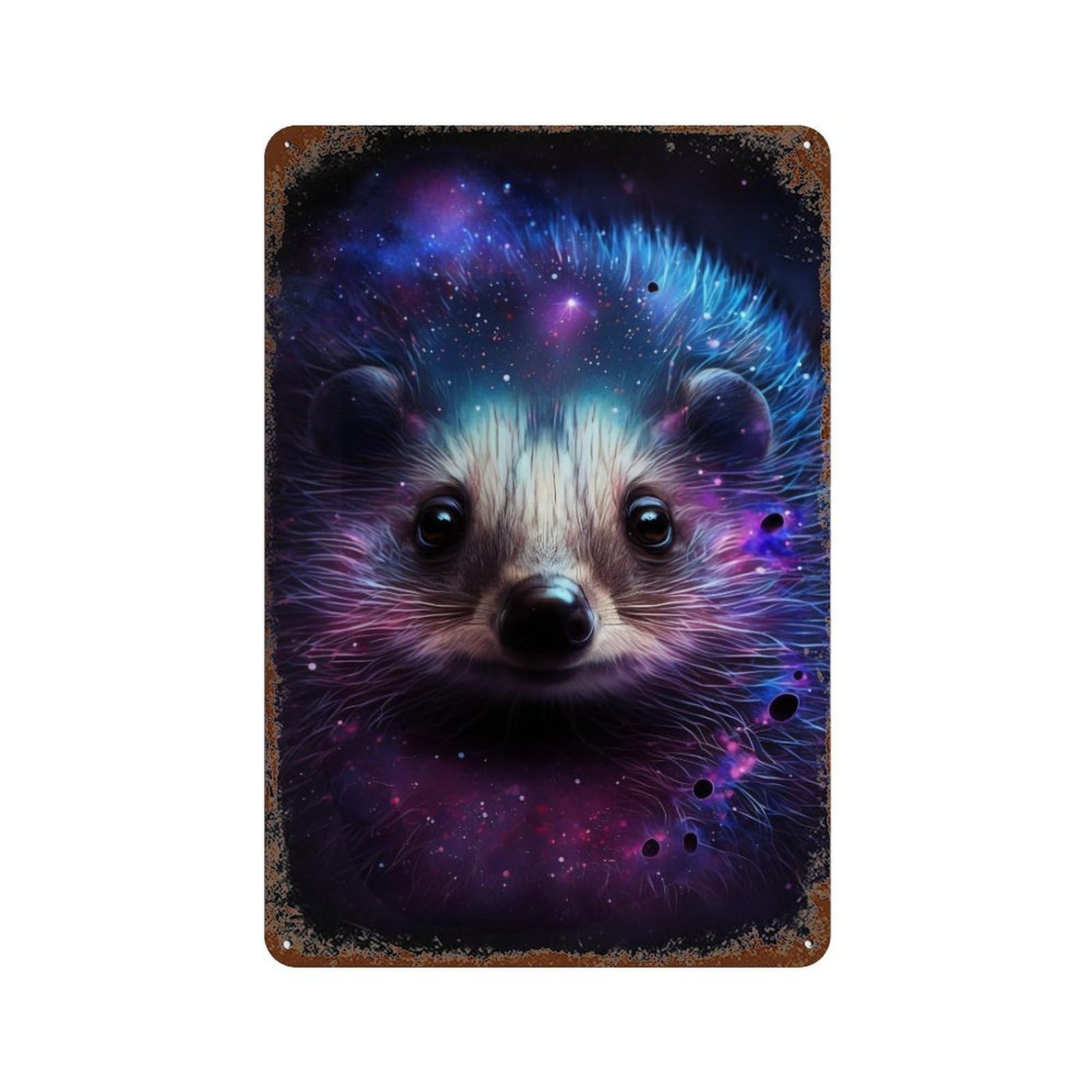 Vintage Rust Metal Sign Cosmic Hedgehog Art Print-1 11.8"x7.9", Vintage Wall Decor for Office, Studio And Wall Decor