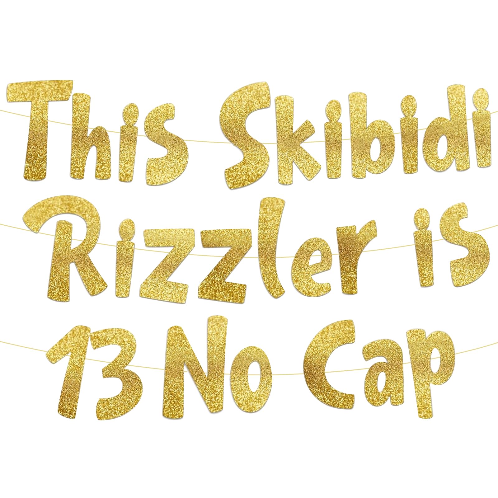 MYHOGOOD This Skibidi Rizzler Is 13 No Cap Banner,Glitter 13th Birthday Party Decorations for Teenagers Party Favors and Supplies,13th Birthday Banner(Golden,13 years old)