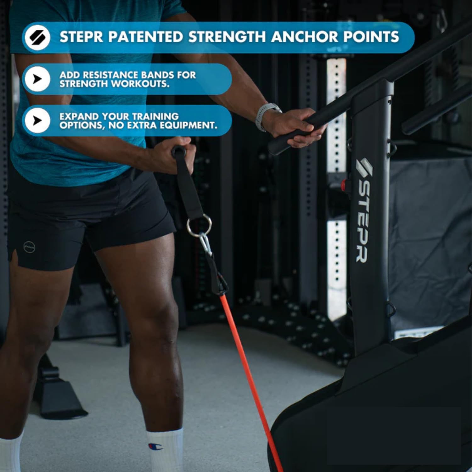 STEPR+ Stair Climber Machine – Smart Stairmaster for Home Gym with 27” HD Touchscreen, 8ft Ceiling Friendly, 140 SPM, Streaming Apps & Strength Training Anchor Points