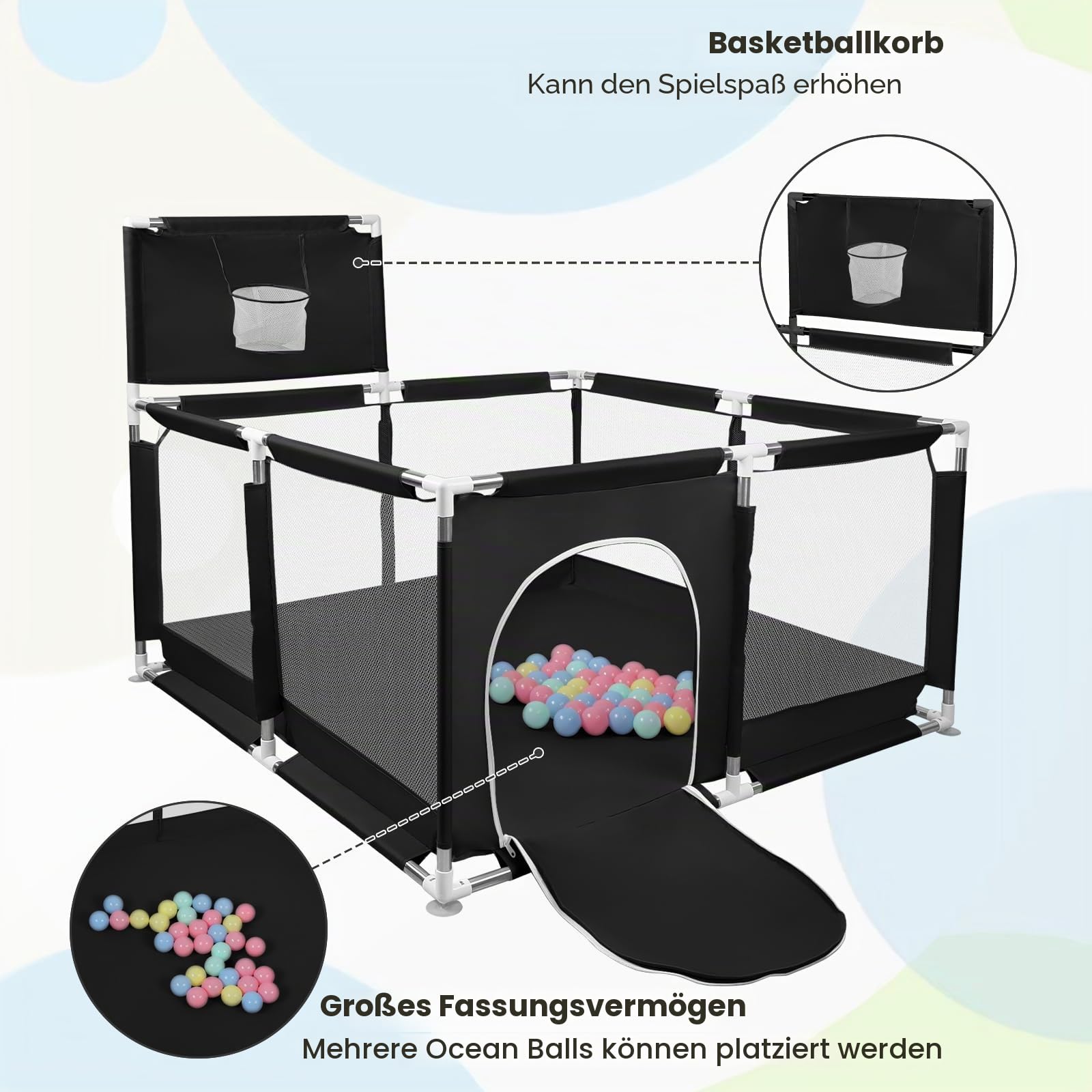 Welpenlaufstall mit Tür, Laufstall für Welpen oder kleine Hunde, robuster Zaun aus dickem Stoff und Netz aus Nylon, hohe Widerstandsfähigkeit, maschinenwaschbar, innen/außen, 126 x 126 x 66 cm