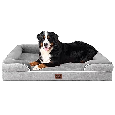 EHEYCIGA Orthopedic Dog Beds for Extra Large Dogs 44x32Inch, Waterproof Memory Foam XL Pet Bed with Sides, Non-Slip and Egg-Crate Foam Big Dog Couch Bed with Washable Removable Cover, Grey