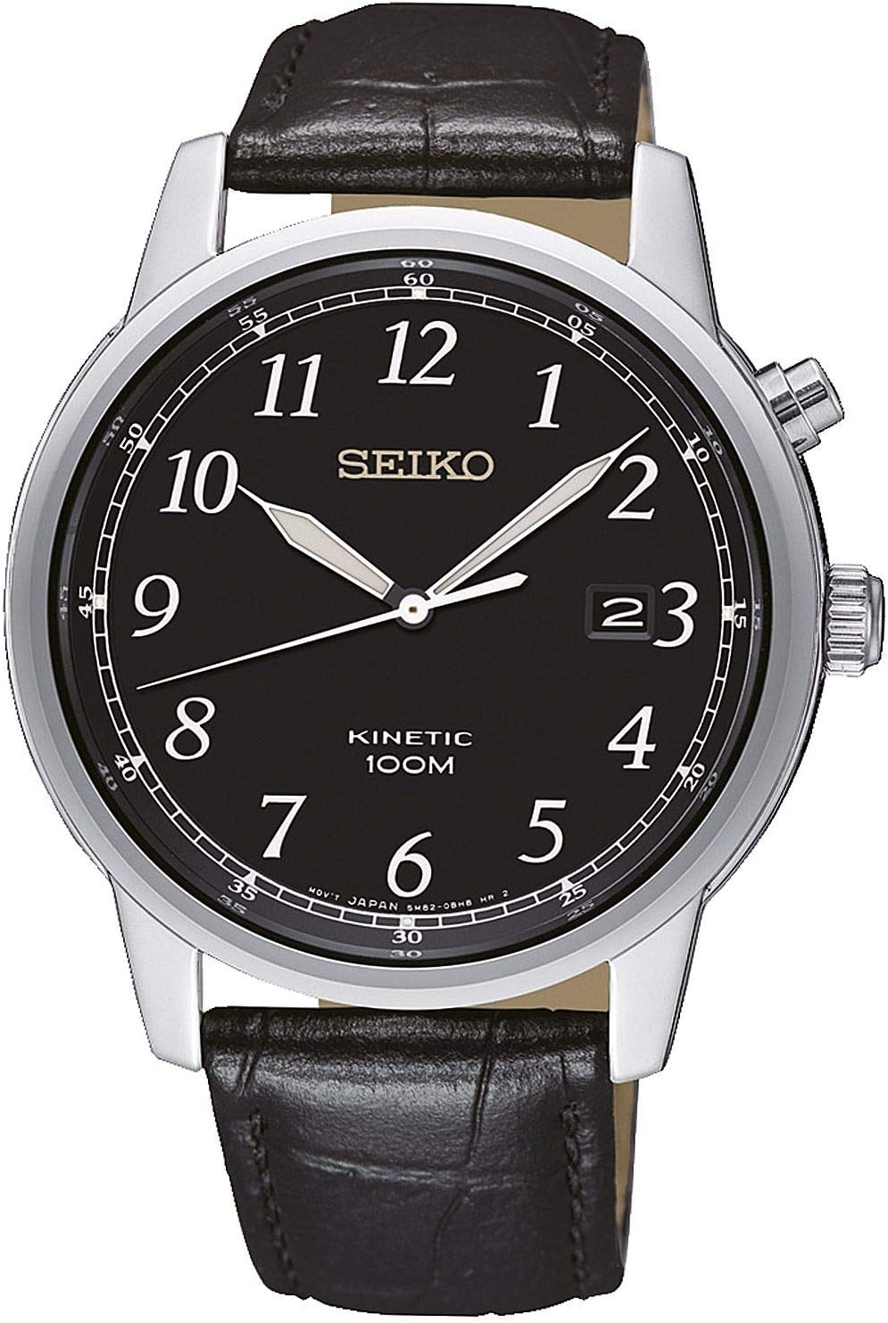 Seiko Mens Analogue Kinetic Watch with Leather Strap SKA781P1